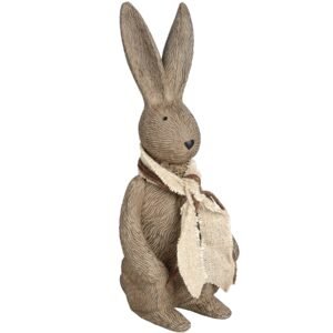 This winter bunny rabbit is part of a beautiful pair of cute winter bunnies complete with a small fabric scarf sure to be a conversation starter in any room.