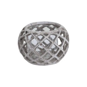 A masterful blend of contemporary design and traditional craftsmanship defines this ceramic lattice hurricane lantern