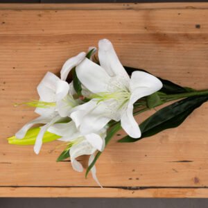 single long-stemmed faux flower with incredible attention to detail. Each single wired stem includes a approximately 3 full blooms plus handcrafted leaves. This full bodied bloom injects wonderful energy into a space and complements any decor scheme