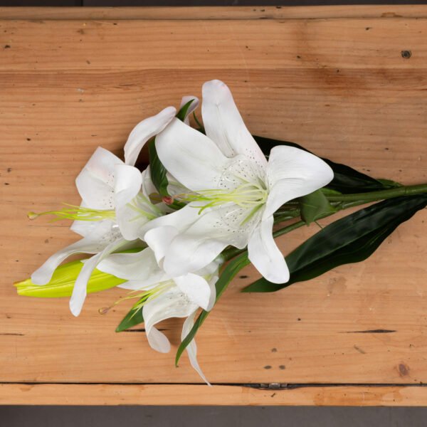 single long-stemmed faux flower with incredible attention to detail. Each single wired stem includes a approximately 3 full blooms plus handcrafted leaves. This full bodied bloom injects wonderful energy into a space and complements any decor scheme