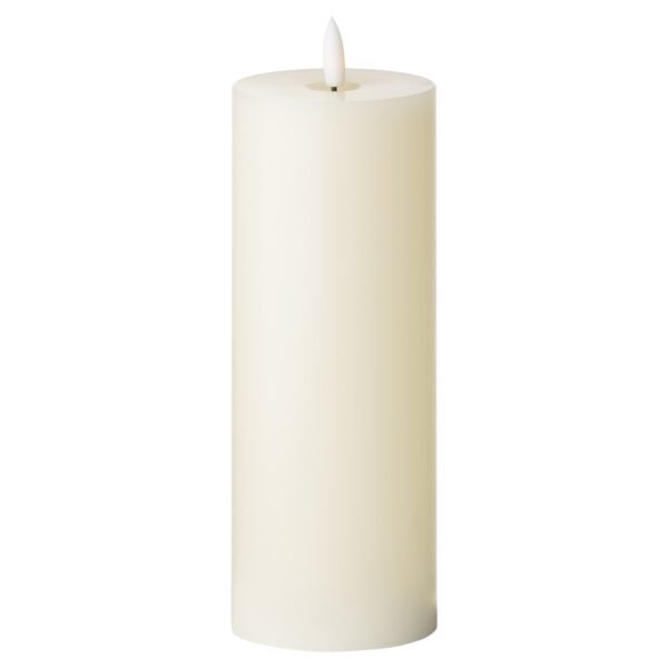 This 3 x 8 real wax battery operated pillar candle is perfect for decorating your home or adding the finishing flourish to your wedding venue. They are the simplest way to create a warm atmosphere. The amber LED flame flickers gently to imitate the effect of a real flame but without the messy wax