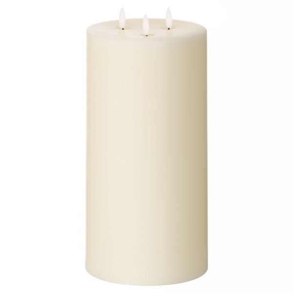 This 6 x 12 real wax battery operated pillar candle is perfect for decorating your home or adding the finishing flourish to your wedding venue. They are the simplest way to create a warm atmosphere with its flickering effect candlelight. The black wick is finished with an amber LED flame which flickers gently to imitate the effect of a real flame but without the messy wax