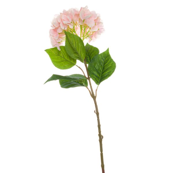 This is the Single Pink Hydrangea. A single stem of vibrant pink faux hydrangea