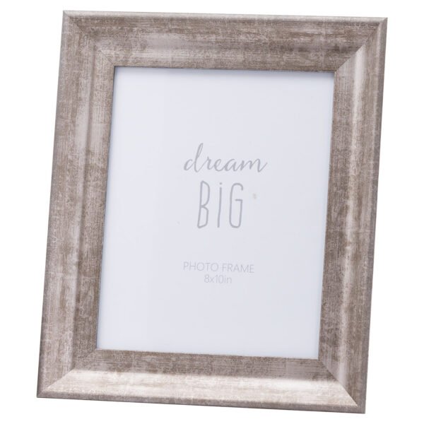 Convex Matt Silver 8x10 Frame. This sophisticated frame features a unique convex profile and a distressed silver finish