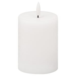 This 3 x 4 real wax battery operated pillar candle is perfect for decorating your home or adding the finishing flourish to your wedding venue. They are the simplest way to create a warm atmosphere. The amber LED flame flickers gently to imitate the effect of a real flame but without the messy wax