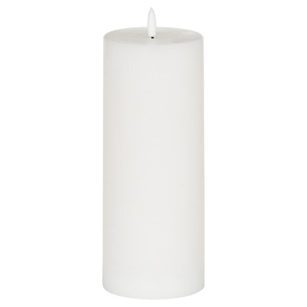 This real wax battery operated pillar candle is perfect for decorating your home or adding the finishing flourish to your wedding venue. They are the simplest way to create a warm atmosphere. The amber LED flame flickers gently to imitate the effect of a real flame but without the messy wax