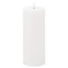 This real wax battery operated pillar candle is perfect for decorating your home or adding the finishing flourish to your wedding venue. The textured finish to this candle gives it an extra special element that will subtly layer additional texture into a space. Candles are the simplest way to create a warm atmosphere. The amber LED flame flickers gently to imitate the effect of a real flame but without the messy wax