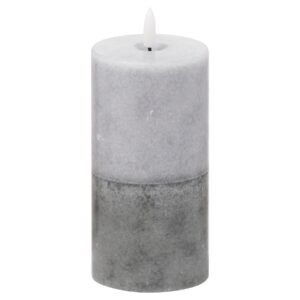 This 3 x 6 real wax battery operated pillar candle is perfect for decorating your home or adding the finishing flourish to a venue. The two tone stone finish to this candle will look fantastic in contemporary styled interiors. Candles are the simplest way to create a warm atmosphere. The amber LED flame flickers gently to imitate the effect of a real flame but without the messy wax