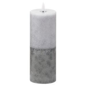 This 3 x 8 real wax battery operated pillar candle is perfect for decorating your home or adding the finishing flourish to a venue. The two tone stone finish to this candle will look fantastic in contemporary styled interiors. Candles are the simplest way to create a warm atmosphere. The amber LED flame flickers gently to imitate the effect of a real flame but without the messy wax