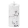 This 3 x 6 real wax battery operated pillar wick candle is perfect for decorating your home or adding the finishing flourish to a venue. The marble finish to this candle will look fantastic in contemporary styled interiors and adds a unique quality to each piece. Candles are the simplest way to create a warm atmosphere. The amber LED flame flickers gently to imitate the effect of a real flame but without the messy wax