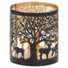 This is the Small Glowray Stag In Forest Lantern. A stunning lantern with a metallic interior which shows its intricate cutwork pattern off beautifully. A perfect addition to add atmosphere and warmth to interiors and perfectly inkeeping with the trend towards darker interiors. This lantern will look lovely alone or in combination with an array of others in the same finish. Add one of our real wax LED candles (sold separately) to finish the look.