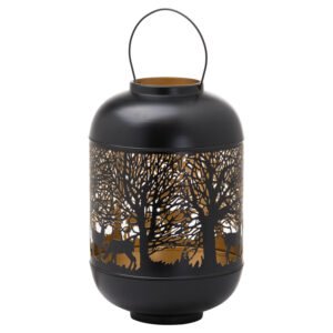 This is the Medium Glowray Christmas Dome Forest Lantern. A stunning lantern with a metallic interior which shows its intricate cutwork pattern off beautifully. A perfect addition to add atmosphere and warmth to interiors and perfectly inkeeping with the trend towards darker interiors. This lantern will look lovely alone or in combination with an array of others in the same finish. Add one of our real wax LED candles (sold separately) to finish the look.