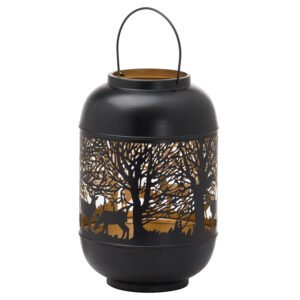 This is the Large Glowray Christmas Dome Forest Lantern. A stunning lantern with a metallic interior which shows its intricate cutwork pattern off beautifully. A perfect addition to add atmosphere and warmth to interiors and perfectly inkeeping with the trend towards darker interiors. This lantern will look lovely alone or in combination with an array of others in the same finish. Add one of our real wax LED candles (sold separately) to finish the look.