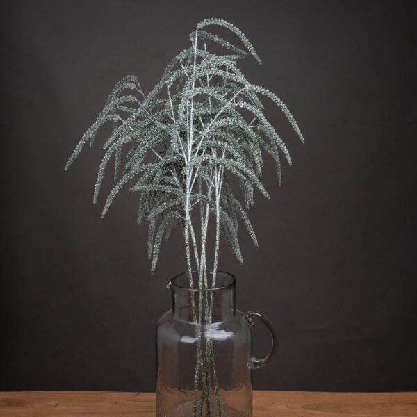 This the Festive Amaranthus. A stunning long-stemmed faux flower with wonderfully detailed fronds of silver amaranthus extending from each stem. A small selection of these stems will create a big impact