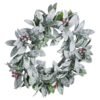 This is the Large Frosted Candle Wreath. A tasteful Christmas addition which can be used to elevate humble pillar candle into a Christmas centrepiece. Each wreath has a circle of foliage and berries delicately glistening with a white frosting.