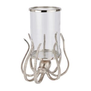 This is the Large Silver Octopus Candle Hurricane Lantern. A stylish and beautifully detailed silver octopus