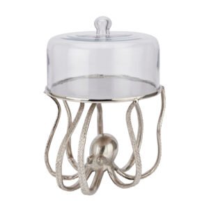 This is the Large Silver Octopus Cake Stand Cloche. A stylish and beautifully detailed silver octopus