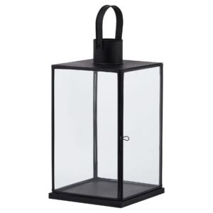 This is the Flat Top Small Black Lantern. This stylish black metal lantern is a contemporary style statement that will add not ambience and interest to a space. Additional sizes available in the same style for impactful staggered height displays. Finish the look with one of our realistic LED wax candles.