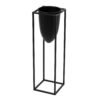 Enhance your retail space with this modern architectural planter that marries function with visual appeal. The matt black finish creates a refined industrial aesthetic that resonates with contemporary design sensibilities. The sleek bullet-shaped vessel sits atop a minimalist black frame