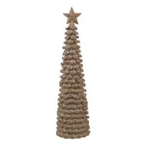 Infuse your space with serene winter charm through this meticulously detailed cedar tree sculpture. The beige finish delivers a subtle