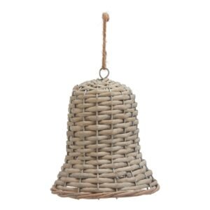 A rustic yet refined wicker bell decoration that sets a magical holiday mood with its traditional craftsmanship and organic appeal. The intricate weave pattern creates delightful shadows when illuminated