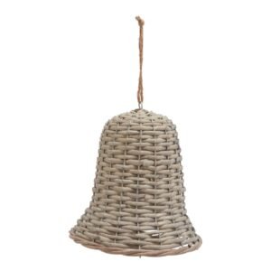 A rustic woven masterwork that embodies winter's magic through traditional craftsmanship and organic textures. This oversized wicker bell decoration adds seasonal charm and visual interest to any retail display or home setting. The natural woven materials create intricate patterns that catch light and cast subtle shadows