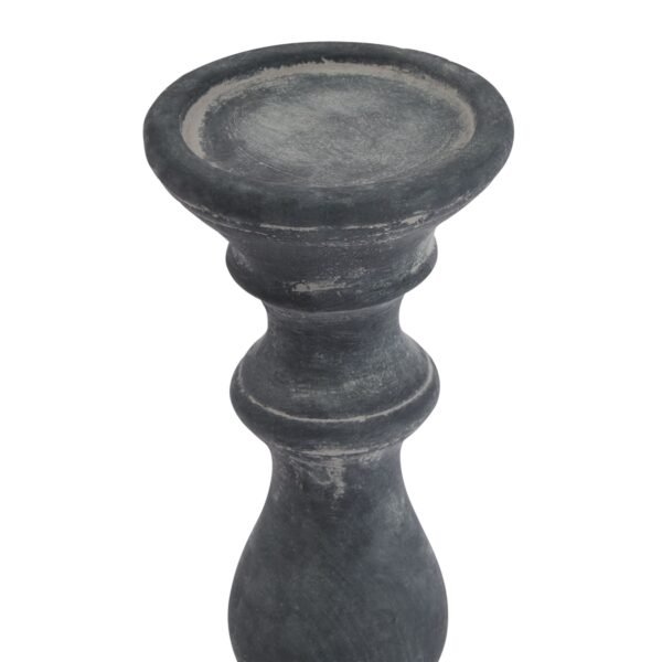 this cylindrical column candle holder brings refined luxury to any space. The understated grey finish creates a serene atmosphere while emphasizing the clean geometric profile. Its substantial height creates visual interest and draws the eye upward