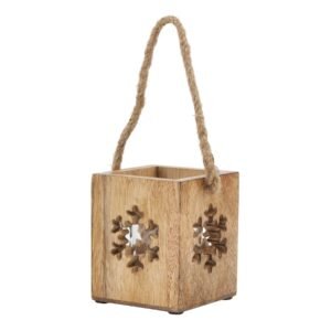 Illuminate your store's winter collection with the Natural Wooden Small Snowflake Tealight Candle Holder. This intricate