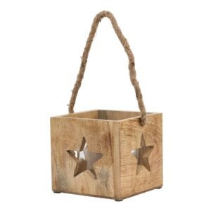 Add a celestial touch to your store with the Natural Wooden Medium Star Tealight Candle Holder. Its intricate design offers rustic charm