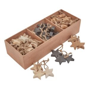 Pack of 90 charming Wooden Star Hanging Decorations . Elevate your festival appeal  with this versatile set of decorative accents effortlessly blends natural beauty and contemporary style