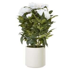 Introduce a touch of timeless elegance to your retail space with our Large White Peony Plant in Pot. This exquisite faux floral