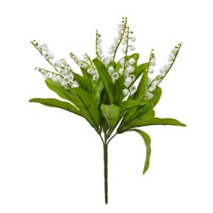 The Lily of the Valley Bunch is a stunning faux floral arrangement that captures the delicate beauty of the iconic Convallaria majalis plant. This realistic cluster of white