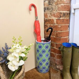 Green and White Diamond Print Umbrella Stand