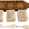 Wooden Tray With Dip Bowls & Spoons 36cm