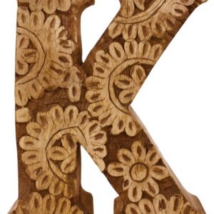 Hand Carved Wooden Flower Single Letters