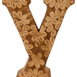 Hand Carved Wooden Flower Single Letters