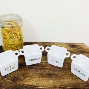 Set of 4 White Ceramic Square Snack Bowls