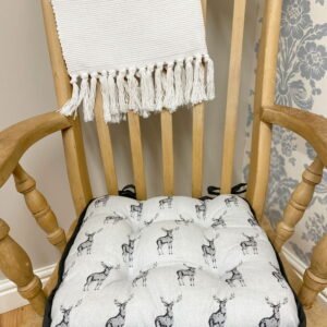 Padded Grey Stag Print Design Seat Pad With Ties