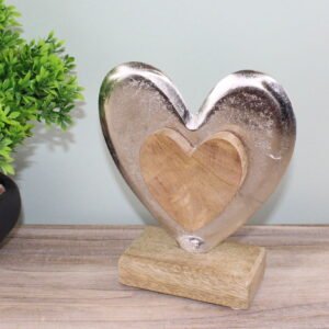 Metal and Wood Standing Heart Decoration