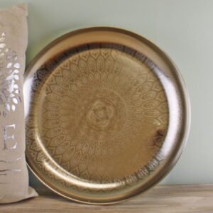 Decorative Silver Metal Tray With Etched Design