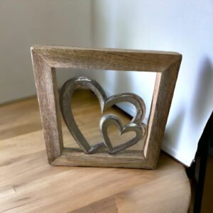 Wooden Framed Metal Hearts