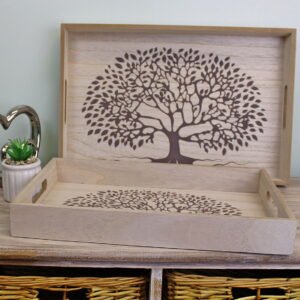 Set Of 2 Tree Of Life Wooden Trays