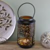 Small Tree Of Life Cutout Design Black Candle Lantern