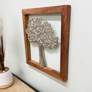 Silver Tree Of Life In A Wooden Frame