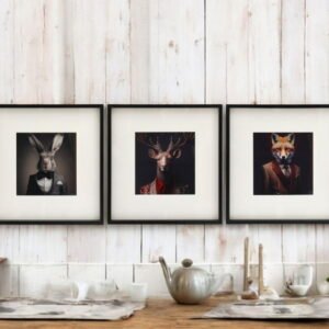 Set of 3 Forest Animal Head Prints Picture Art 40x40cm