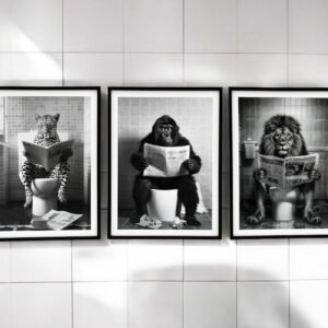 Set of 3 Animal's on the Toilet Framed Canvas 45x60cm