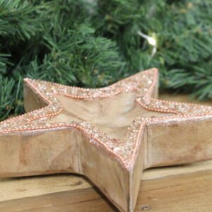 Copper Embellished Wooden Star Bowl