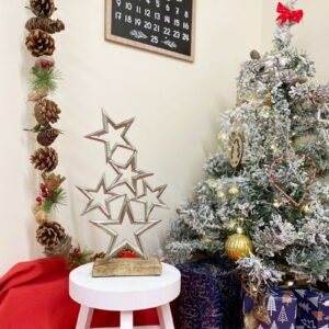 Silver Metal Stars On Wood Plinth