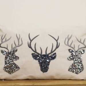 Silver Embellished Reindeer Cushion