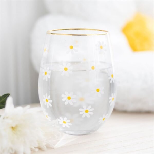 All Over Daisy Print Stemless Wine Glass - Image 5